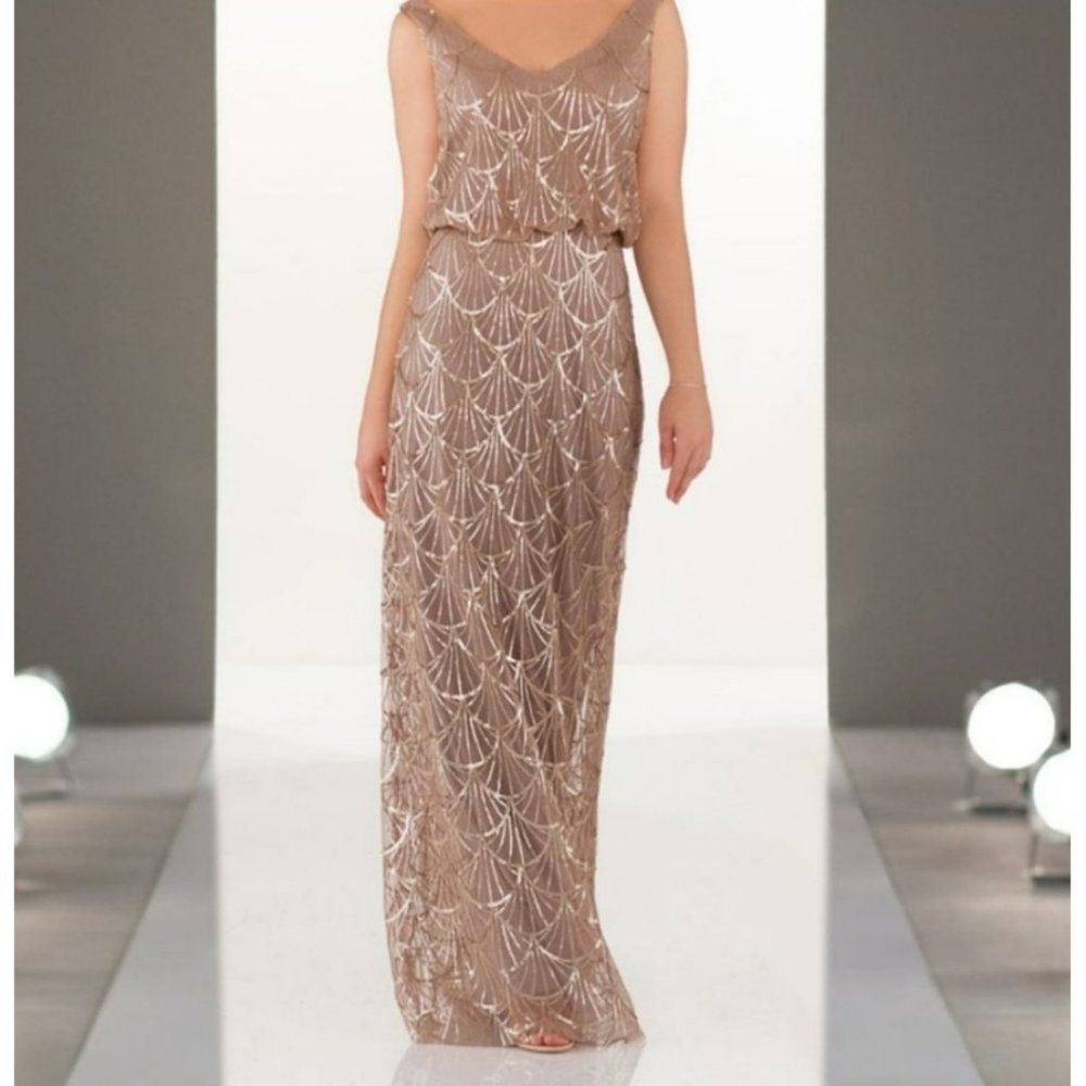 Sorella Vita Brown Sleeveless Sequin Long Formal Dress Altered